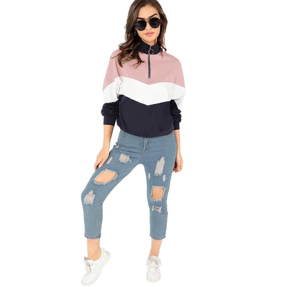 High-neck Color-block Slim Top